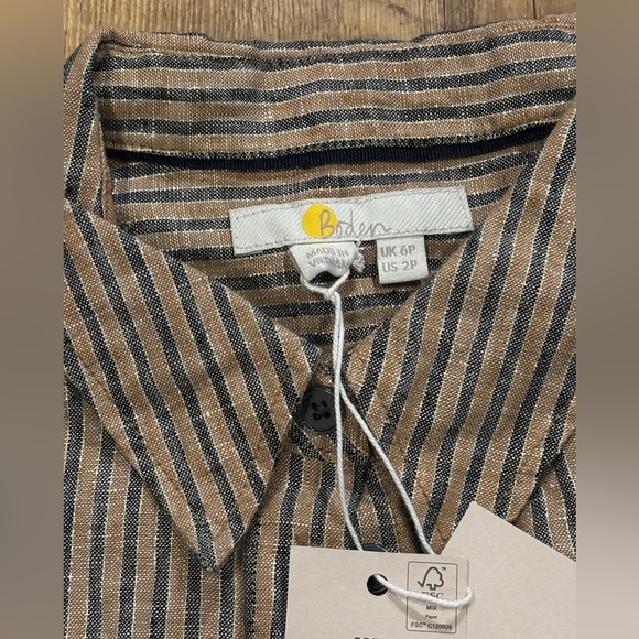 Boden RELAXED LINEN SHIRT IN BROWN-NEW Striped Button-Up Shirt - Picture 4 of 8